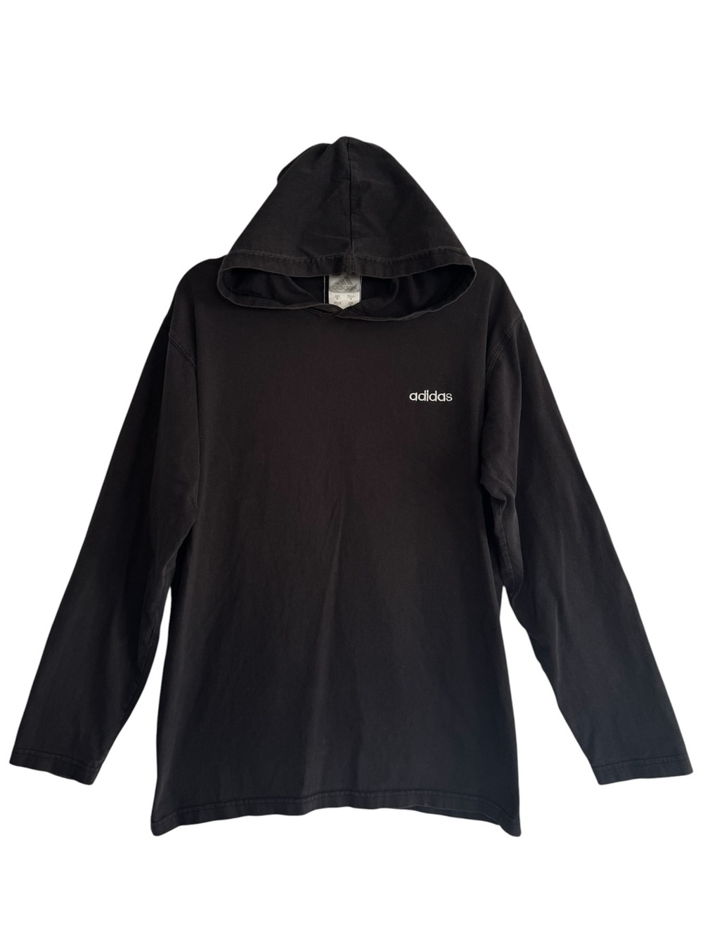 Vintage adidas Black Hooded Long-Sleeve Top with White Logo